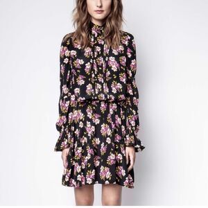 Zadig & Voltaire Rabbi Peonies Silk Floral Long Sleeve Dress XS